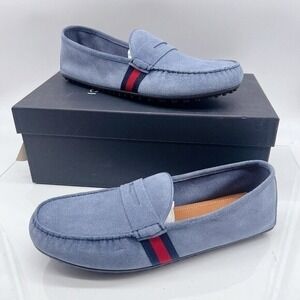 Gucci Web Accent Penny Slip On Loafers Driver Shoe Blue Suede Womens UK 5 US 8